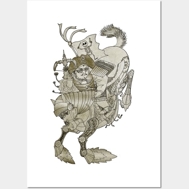 Steampunk Pirate Samurai Riding Iron Horse Wall Art by FelisSimha